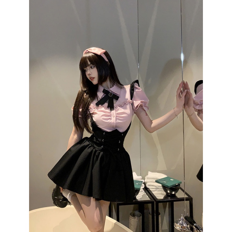 Red Suspender hitam gaun wanita musim panas hot gadis tutu rok rasa desain rok pendek rok manis dan pedas miu setelan