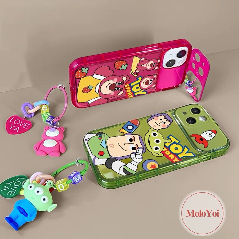 Toy Story Case Lucu Kompatibel Untuk IPhone XR 11 13 12 14 Pro MAX 7 8 14 Plus X XS MAX SE Kartun Gelang Flip Make Up Cermin 3D Boneka Strawberry Bear Manyo Shockproof Soft Cover