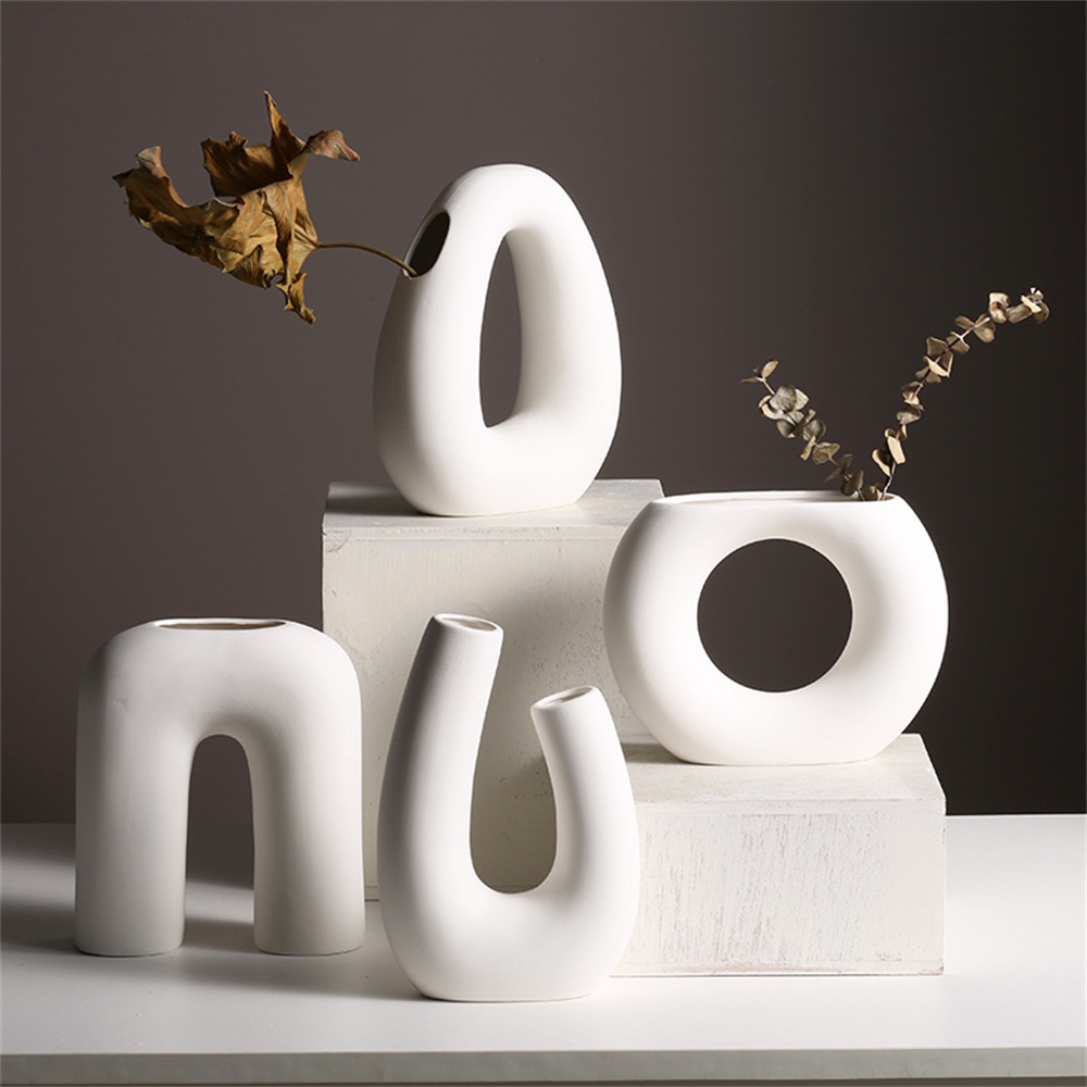 Vases Nordic Vas Keramik Geometris Polos Vas Keramik Pengaturan Bunga Seni Modern Minimalis Abstrak Vas Interior Kantor Desktop Dekorasi Hadiah