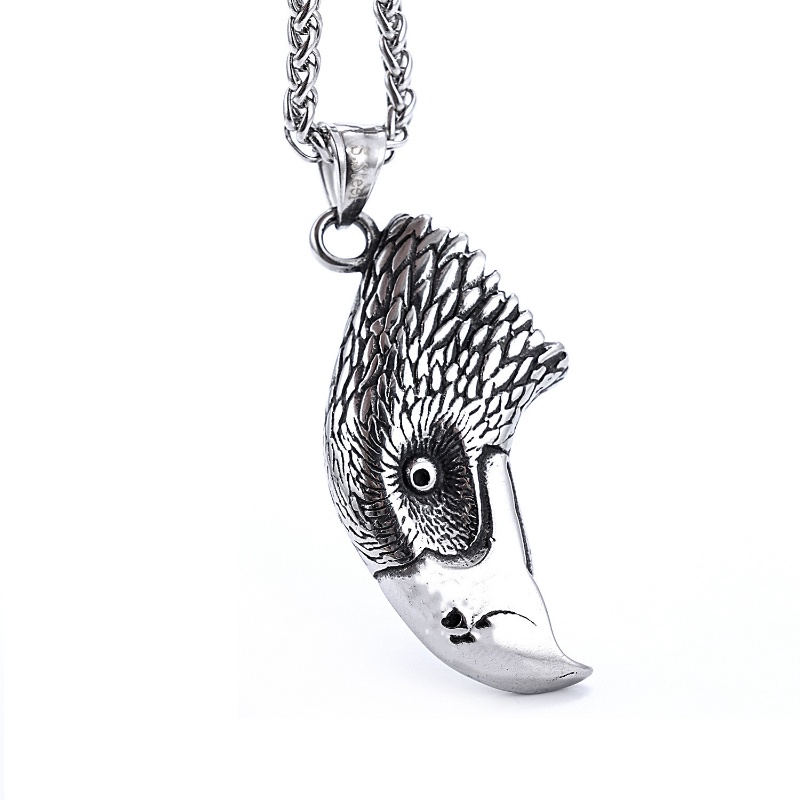 [X C Kalung] Perak Baru Vintage Eagle Bird Head Titanium Steel Liontin Punk Hip Hop Stainless Steel Kalung Hadiah Pesta Ulang Tahun Untuk Pria Dan Wanita