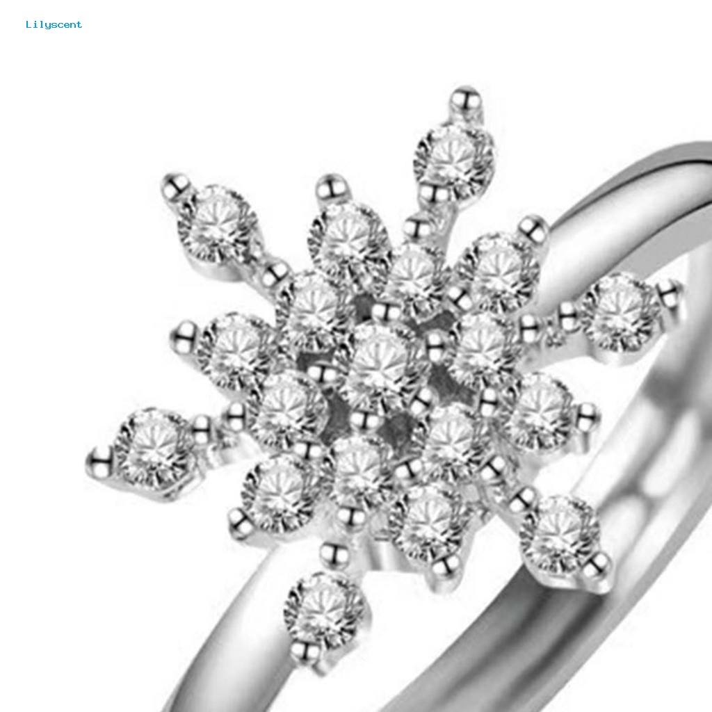 Lilyscent Ringan Cincin Jari Perhiasan Pesta Dilapisi Cincin Indah Snowflake Decor