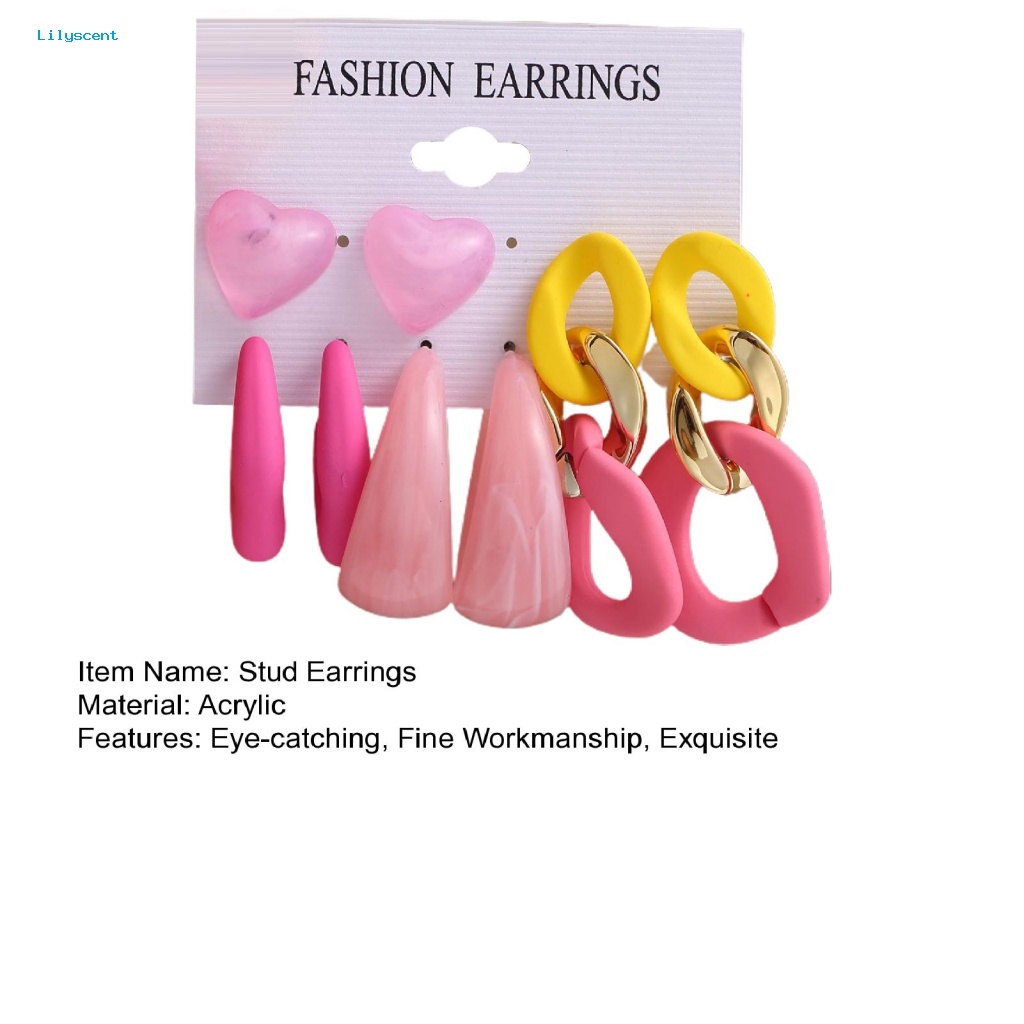 Lilyscent 4per6pasang Warna Vibrant Menjuntai Anting Perhiasan Aksesoris Kreatif Wanita Minimalis Stud Earrings Permukaan Halus