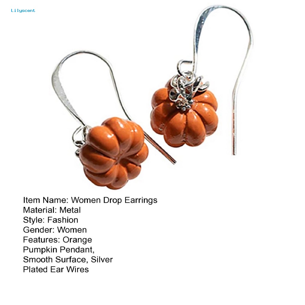 Lilyscent 1pasang Anting Liontin Perempuan Untuk Pakaian Sehari-Hari Orange Pumpkin Pendant Drop Earrings Perhiasan Pesta Geometris