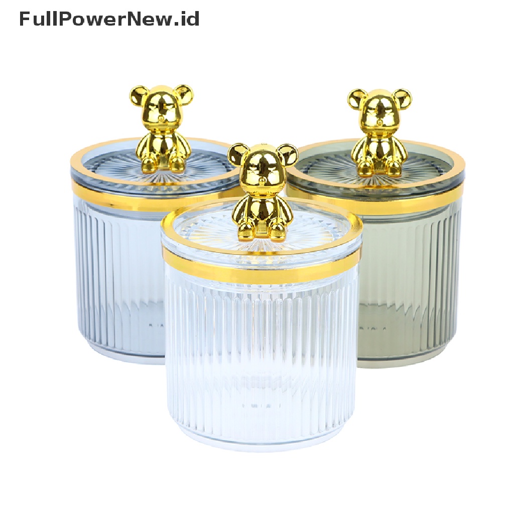 Power Cute Bear Clear Cotton Pad Dan Ear Bud Holder Toples Penyimpanan Kosmetik Akrilik ID