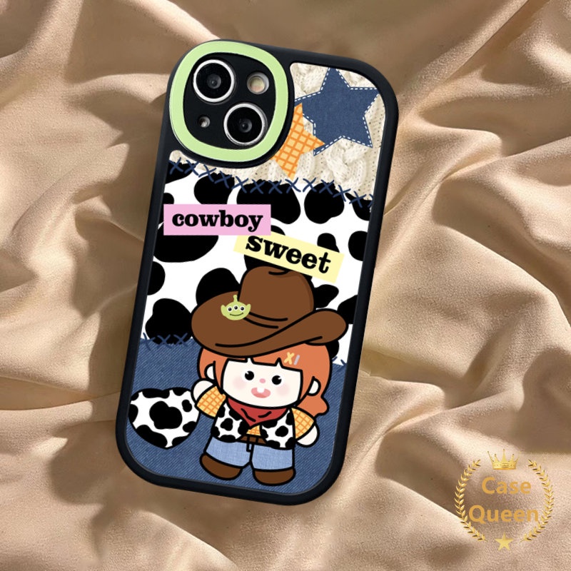 Case Koboi Kartun Lucu Realme C53 C12 C15 C31 C35 C30 C20 C17 C25Y C3 C2 C25s C11 C17 C21Y C20A C21 GT 9i 8i 6i 6 8 5i 7i 5 6s 8Pro Lembut Denim Splicing Motif Leopard Sarung Couple