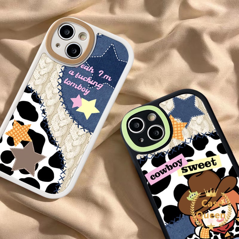 Soft Tpu Couple Back Phone Casing Infinix Hot 11 9 10s 11s 10T 10 Play Hot Note 10 Lite 8 Smart 5 6 Patch Leopard Print Cartoon Cute Cowboy Stars Denim Cover