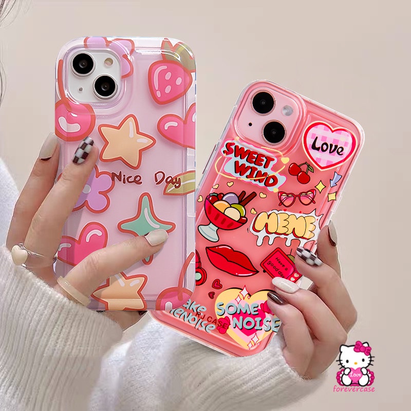 Ins Pink Star Love Heart Case Untuk Samsung A12 A11 A04s A34 A03 A50 A04 A22 A71 A52s A02s A30 A20 A04E A54 A13 A10s A32 A23 A03s A50s A53 M23 F23 A52 Sweet Wind Label Airbag Cover