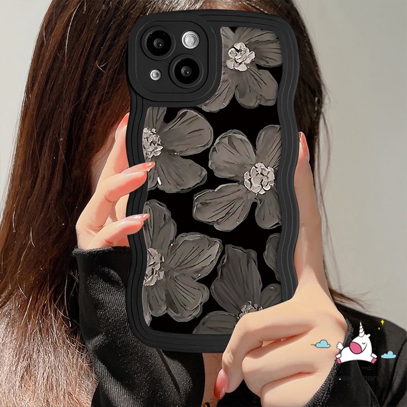 Art Floral Wavy Edge Case Redmi 12c 10 9 10C A1 10A A1+ 9T 9A 9C POCO X3 NFC Pro M3 Redmi Note 10s 11 9s 8 9 11s 11 10 Pro Max Mi 11T Pro Fashion Lukisan Cat Minyak Bunga Sarung Tpu Lembut