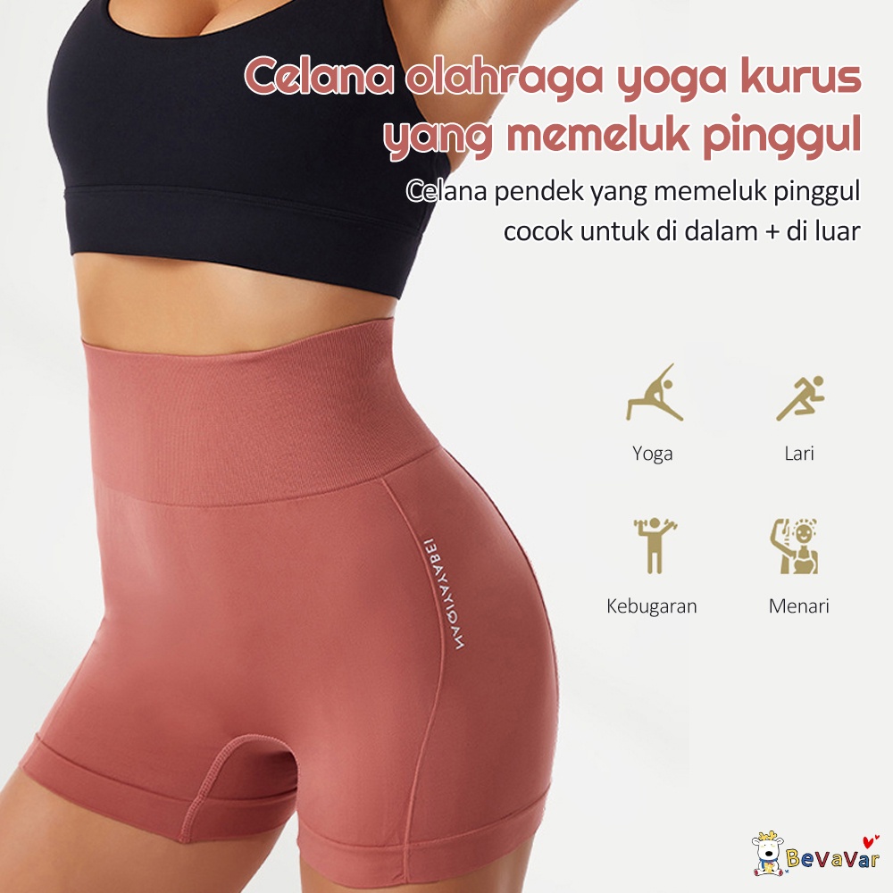 BEVAVAR Celana Korset Pinggang Tinggi Legging Pendek Wanita sport Yoga