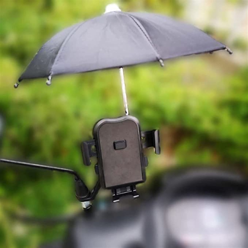 [AYBX] 1set Dudukan Ponsel Lokomotif Payung Tahan Air Portable Mini Parasol Alloy Sun Shade Bicycle Umbrella Untuk Berkendara