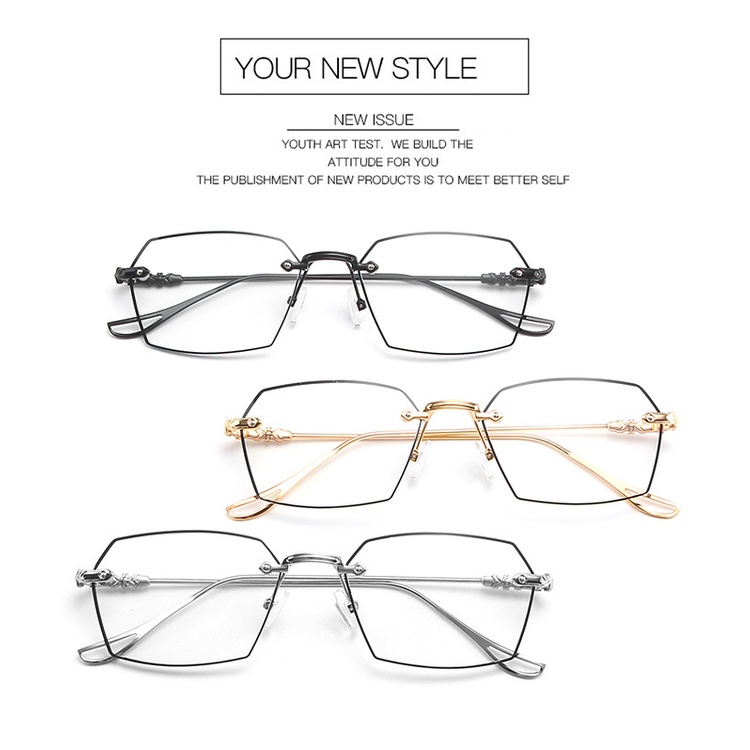 Kacamata Anti Radiasi Model Cut Edge Frameless Untuk Wanita Pria Dengan Frame Metal Bingkai Tipis Retro