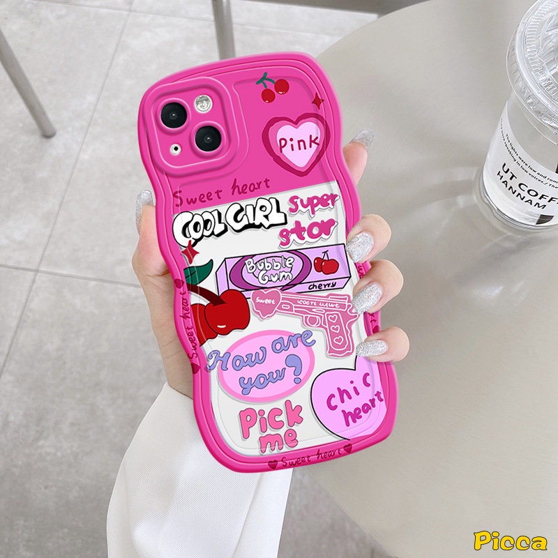 Casing Redmi A1 10C10A 9A 10 A1+9T 9 9C NFC Redmi Note10 11 11s 9s 9 8 10s 11 Pro Max POCO X3 NFC Pro M3 Mi 11T Pro Pink Cherry Sweet Gradient Love Heart Wavy Edge Soft Sarung