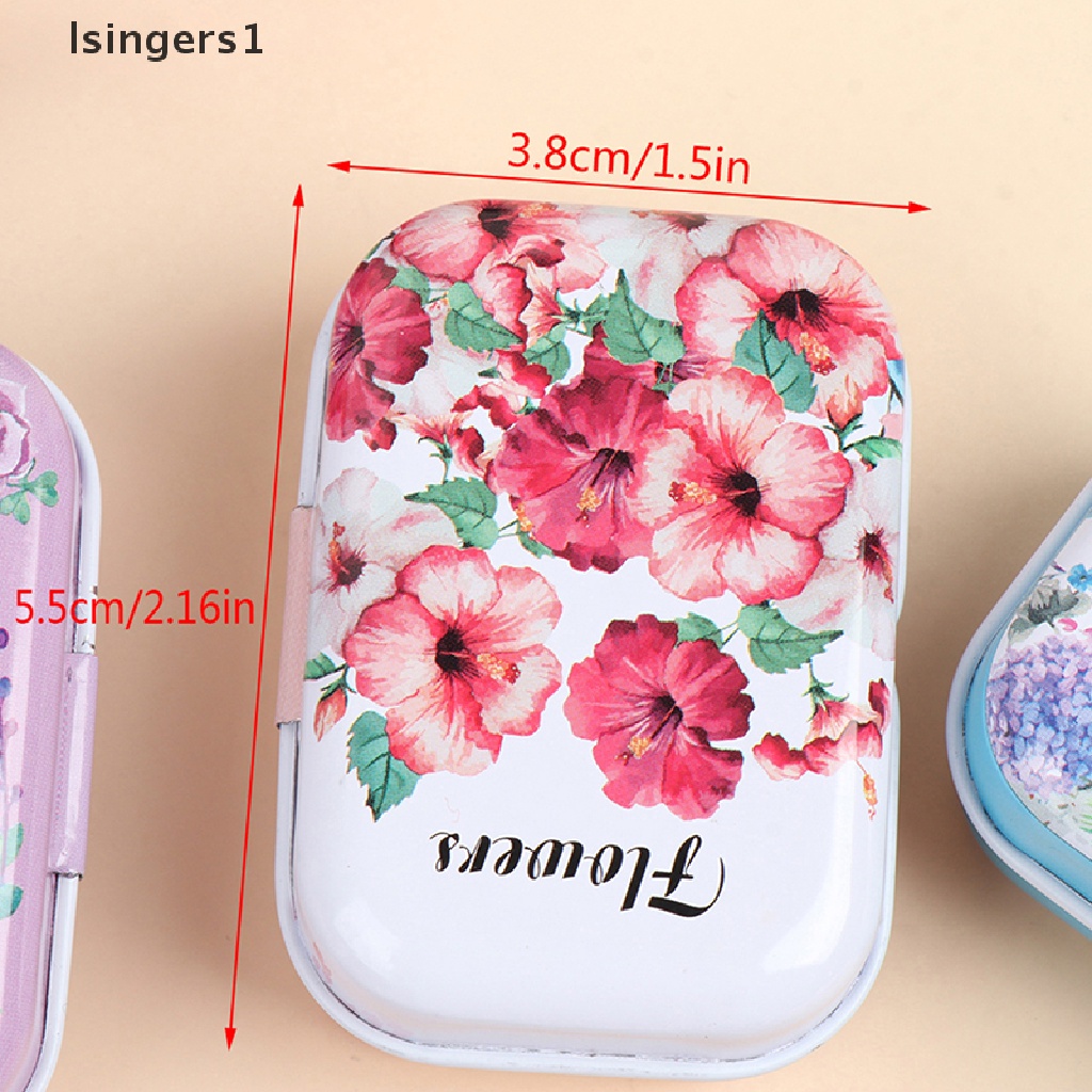 [lsingers1] 1 * Mini Bunga Tin Trinket Perhiasan Kotak Koin Tempat Penyimpanan Tinplate Butik Rectangul Kecil