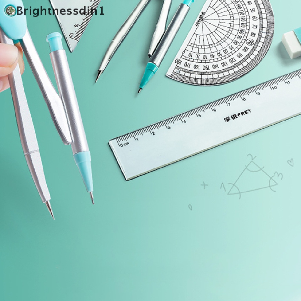 [Brightnessdin1] 7pcs Compass Math Set Untuk Siswa Dengan Kotak Penyimpanan Anti Pecah Kotak Besi Anak Penggaris Segitiga Karet Tin Pensil Case Alat Tulis Siswa Set Perlengkapan Sekolah Bou
