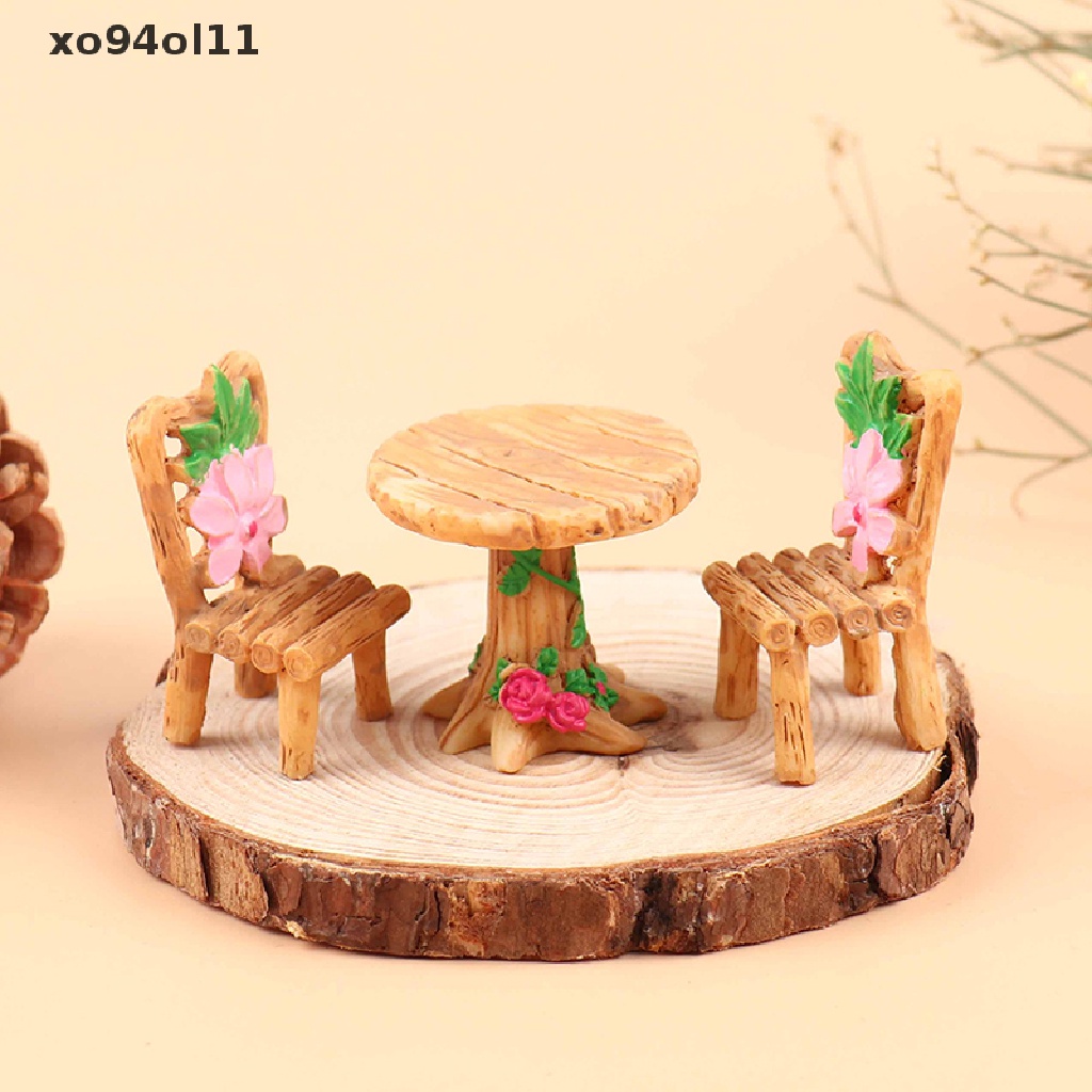 Xo 3pcs Meja Kursi Kerajinan Resin Lanskap Mikro Ornamen Peri Dekorasi Taman OL