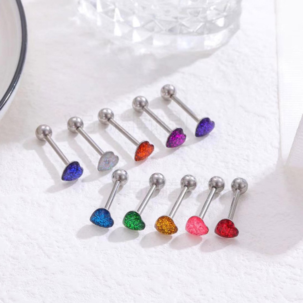 1pc Warna Solid Akrilik Jantung Tindik Stainless Steel Bibir Lidah Studs Tragus Helix Tindik Tulang Rawan Perhiasan Tubuh Seksi