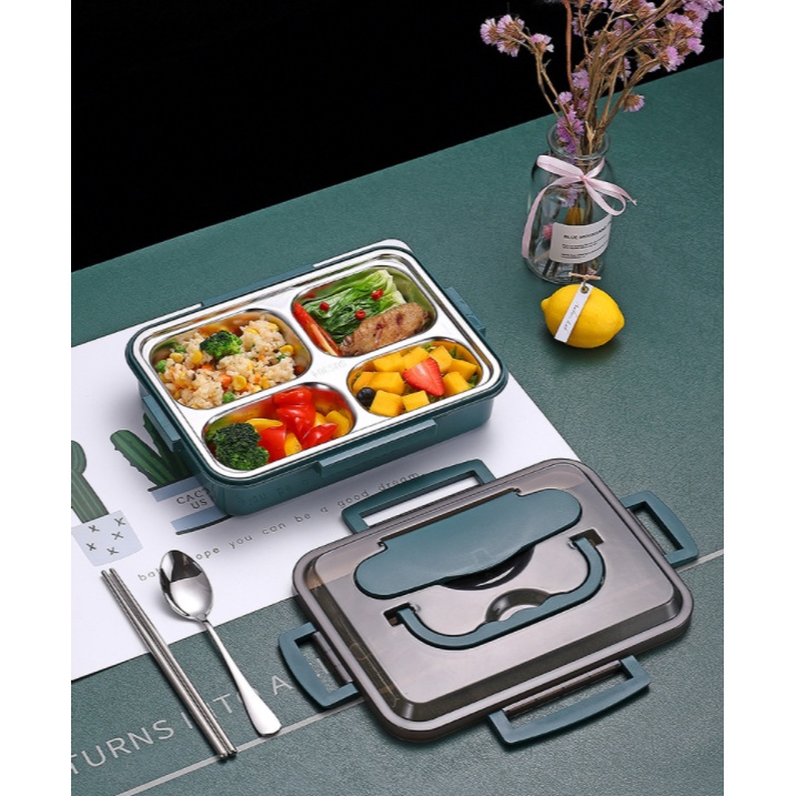 Kotak Bekal Makan 4 Sekat Lunch Box Stainless 304 Tahan Panas Dingin