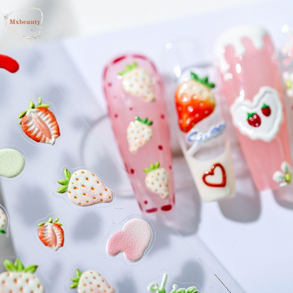 Mxbeauty Stiker Kuku Cinta Hati Fashion Tipis Tangguh Buah Malaikat Strawberry Perekat Diri Nail Art Dekorasi