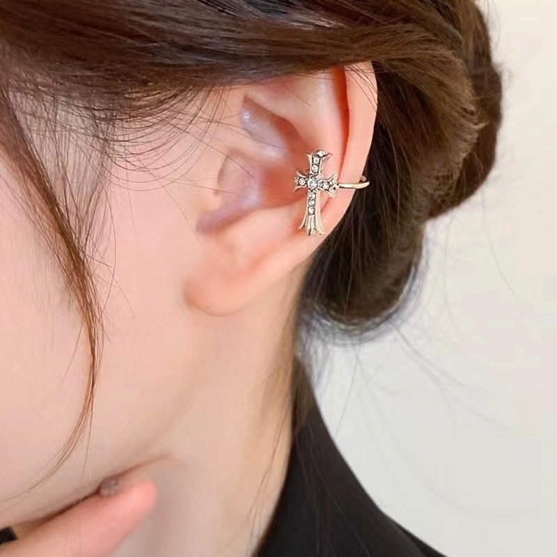 Anting Aksesoris Zirkon Klip Telinga Salib Kepribadian Indah