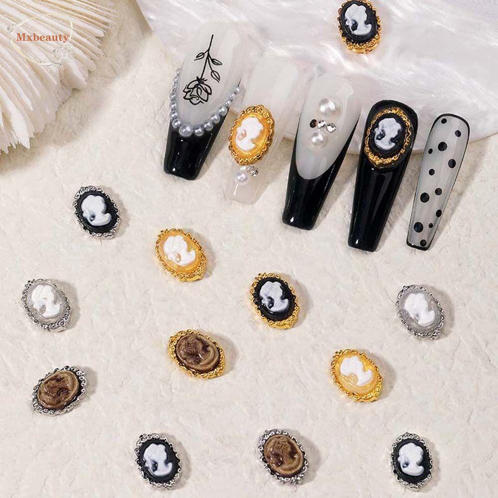 Mxbeauty Dekorasi Kuku Pesona Kuku Retro Gaya Klasik Eropa Gadis Kepala Baroque Pengadilan Hiasan Kuku 3D Nail Art Drills