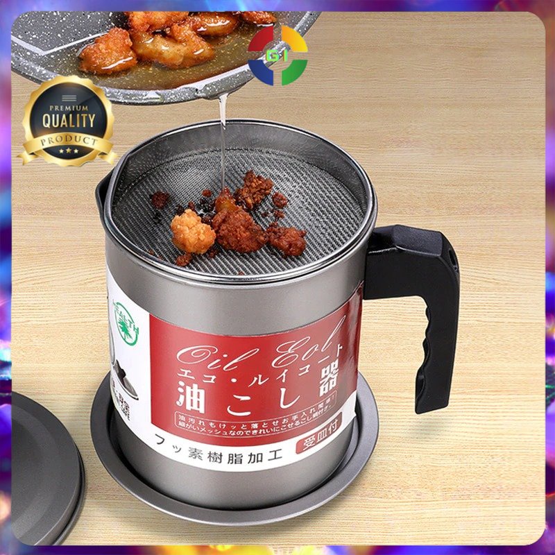 Tempat Saringan Minyak Oil Strainer Pot Stainless Steel 1.4L Gray