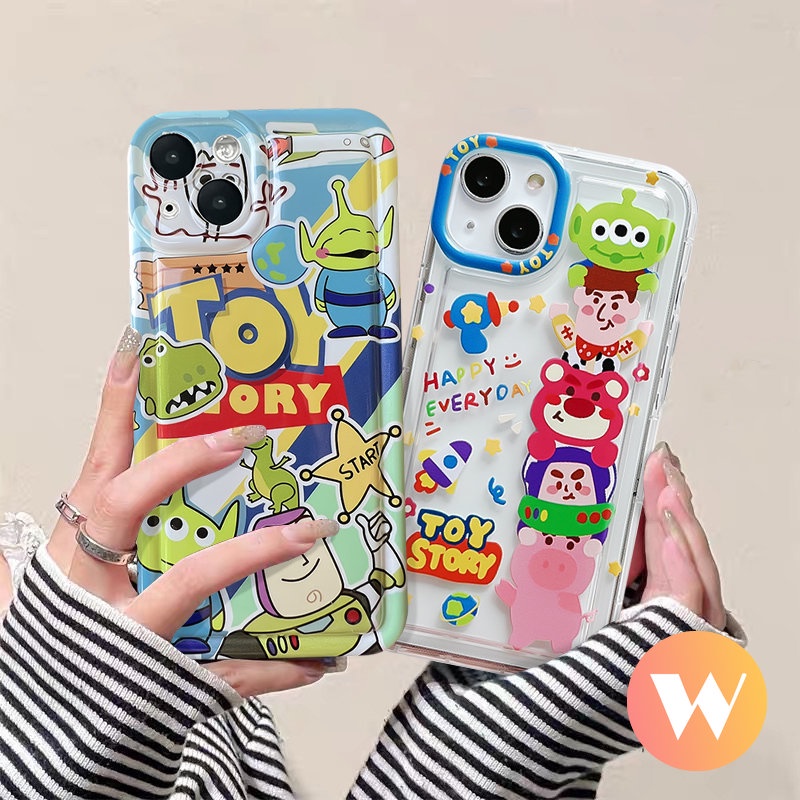 IPHONE Casing Ponsel Alien Beruang Strawberry Buzz Lightyear Lucu Kompatibel Untuk Iphone11 12 13 14 Pro MAX 7Plus XR X XS Max6 8 6S Plus Cerita Mainan Kartun Yang Indah Shockproof Airbag Cover