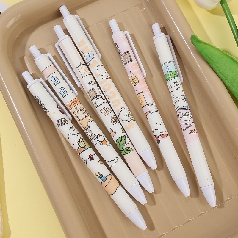 Kartun Paruh Waktu Beruang Kreatif Stylish Press Plastik Pena Halus Kualitas Tinggi Tinta Hitam 0.5 mm Tanda Tangan Gel Pulpen Siswa Alat Tulis Sekolah Perlengkapan Kantor