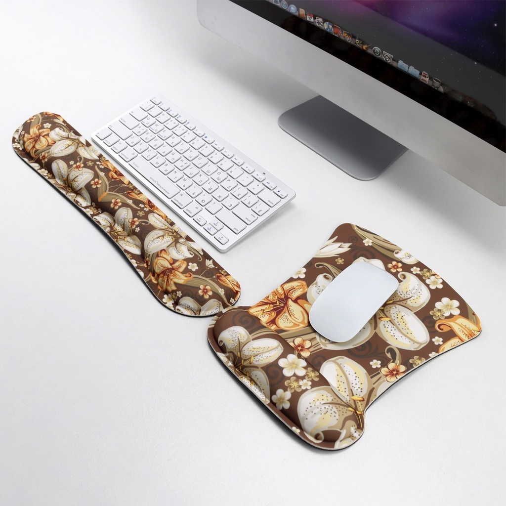 Karet Pergelangan Tangan Mouse Pad Permainan Penopang Pergelangan Tangan Karet Perlindungan Pergelangan Tangan Taman Cat Air Bunga Bulu Berwarna Gradasi Mulia Bubuk Biru Lily Rose Butterfly Mouse Pad