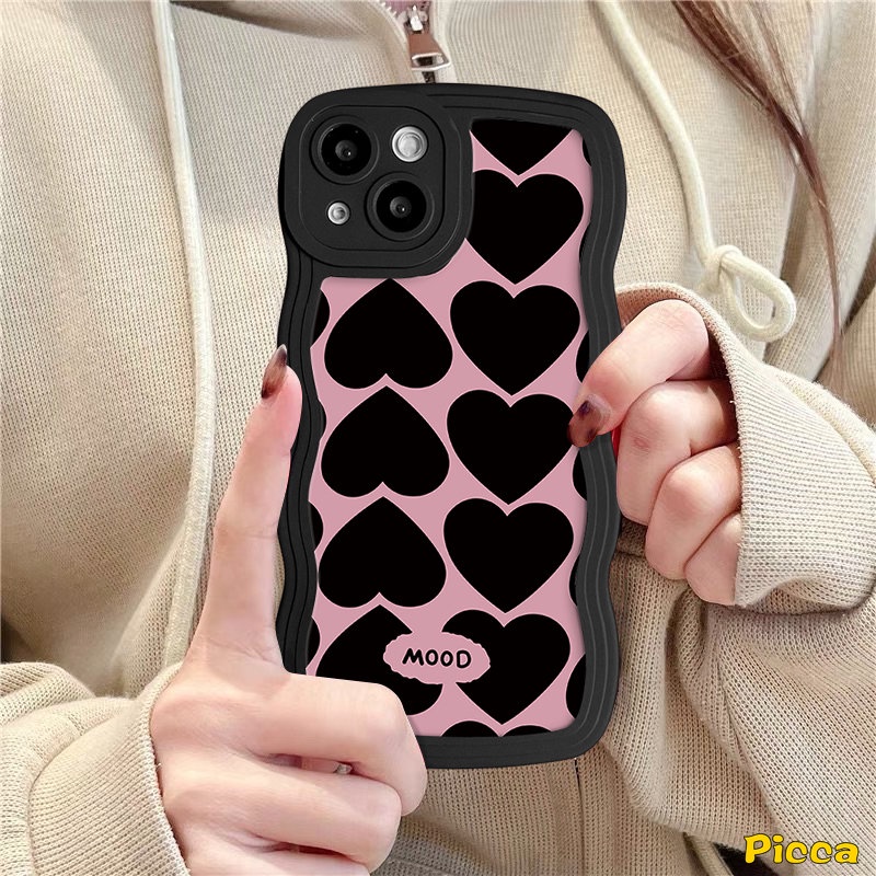 Case Redmi 12C 10A 10 9 A1 10C A1+9T 9A 9C NFC Redmi Note11 8 9 11s 10 9s 10s 10 Pro Max Mi 11T Pro POCO M3 X3 NFC Pro Ins Love Heart Chessboard Diamond Grid Lembut Sarung Tepi Wavy