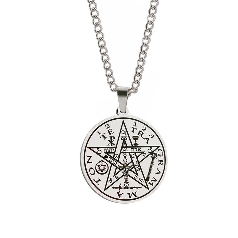 Z H Perhiasan Hip Hop Rock Stainless Steel Pentagram Solomon Seal Cabala Jimat Liontin Pria Dan Wanita Fashion Kalung Titanium Retro Punk Aksesoris Pesta