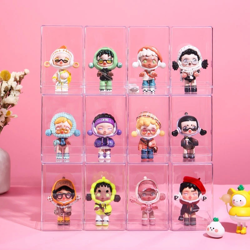 1pc Mini Action Figure Akrilik Case DIY Luminous Light Mainan Boneka Organizer Transparan Solid Stackable Kotak Penyimpanan Tahan Debu Koleksi Showcase Blind Box Display Stand