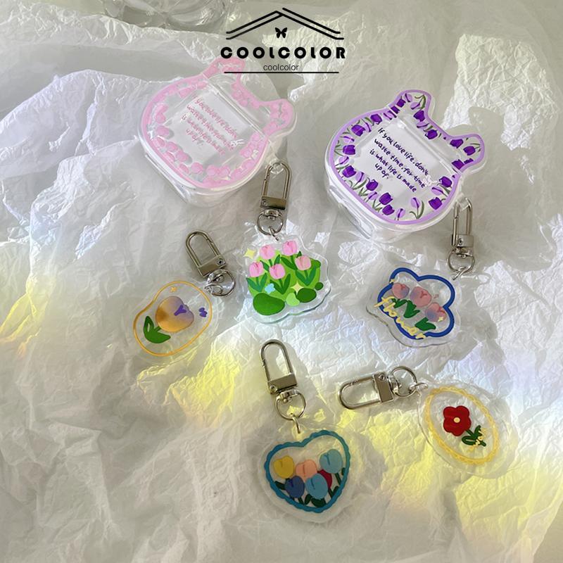 COD❤️Gantungan kunci bunga tulip/gantungan kunci akrilik liontin kreatif yang lucu gantungan kunci lucu mobil aksesoris Gantungan- cl