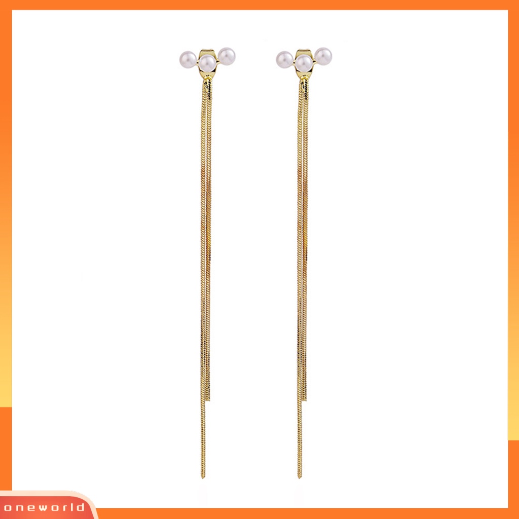 [ONE] 1pasang Anting Lady Pengerjaan Halus Mutiara Imitasi Rumbai Temperamen Hias Berdandan Berkilau Tinggi Mewah Bersinar Rumbai Anting Perhiasan Fashion