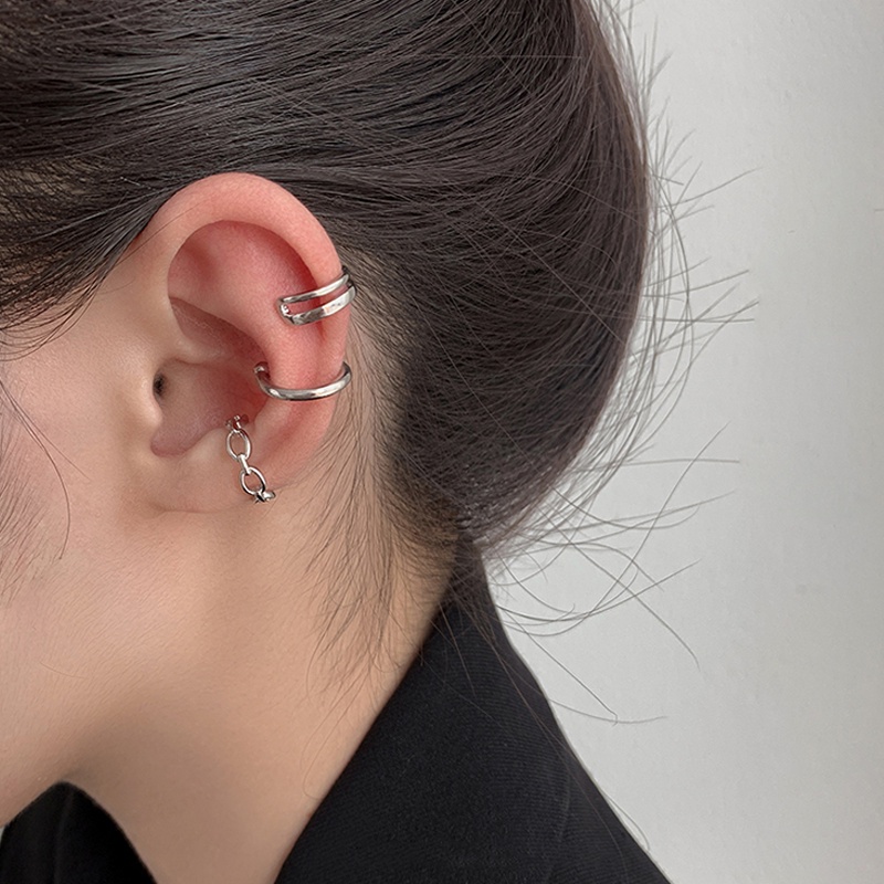 Papaozhu 3 Pcs Retro Perak Tanpa Tindik Cuff Earrings Untuk Wanita Gadis Fashion Berongga Geometris Tulang Rawan Klip Anting Perhiasan Telinga Trendi