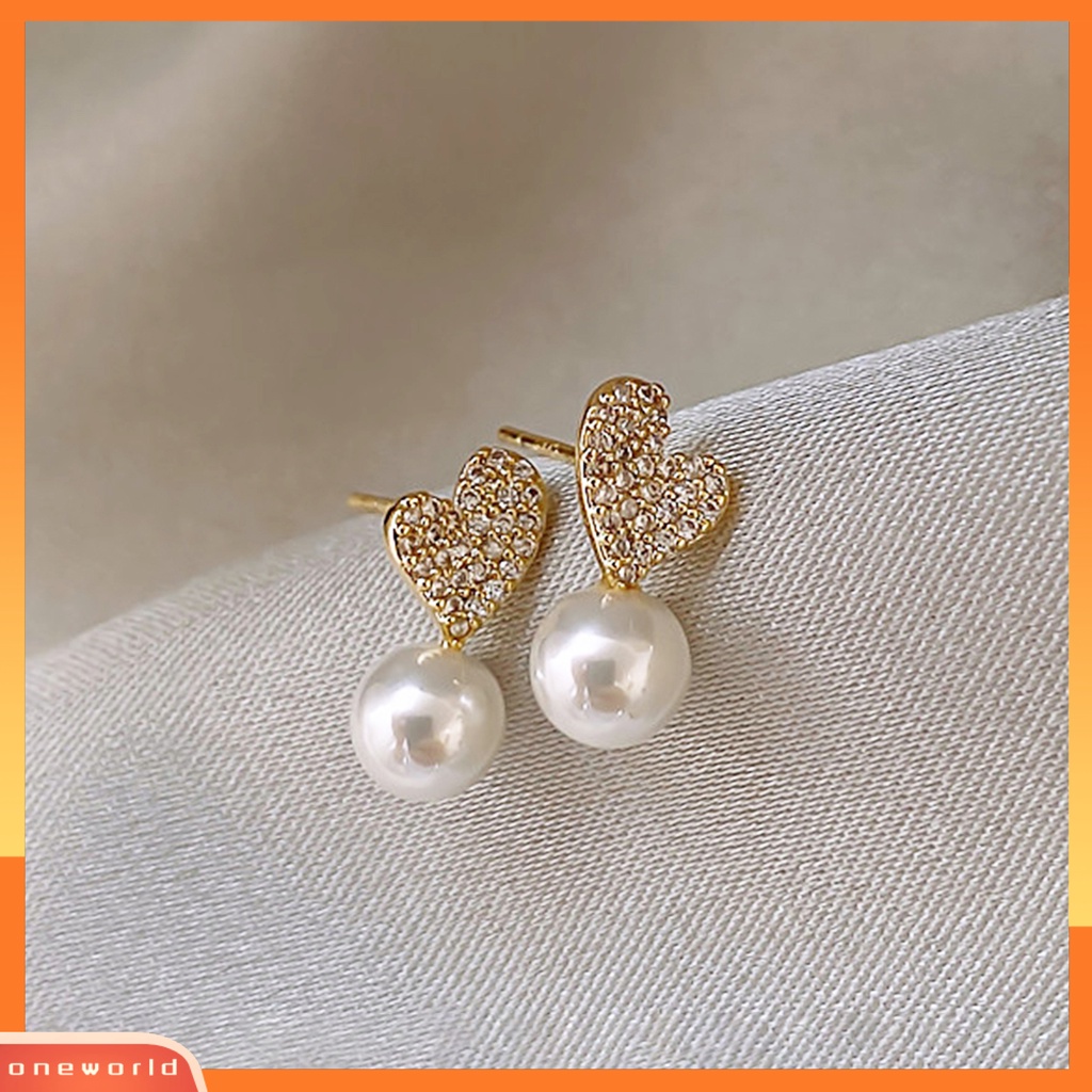[EONE] 1pasang Ear Studs Dainty Elegan Gaya Perancis Temperamen Retro Hadiah Mini High Gloss Mutiara Imitasi Cinta Hati Wanita Anting Perhiasan Aksesoris