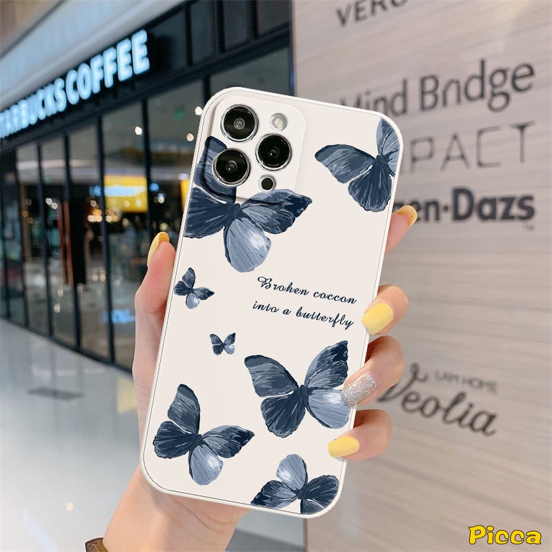 Casing Tepi Lurus Kupu Retro Oppo A12 A16 A15 A17 A57 A95 A76 A94 A7 Reno 8T 8 7 6 5F 5 A5s A3s A54 A9 A78 A55 A53 A31 A5 A52 A16E A1K A16K A96 A36 A74 Side Print Sarung Soft Cover