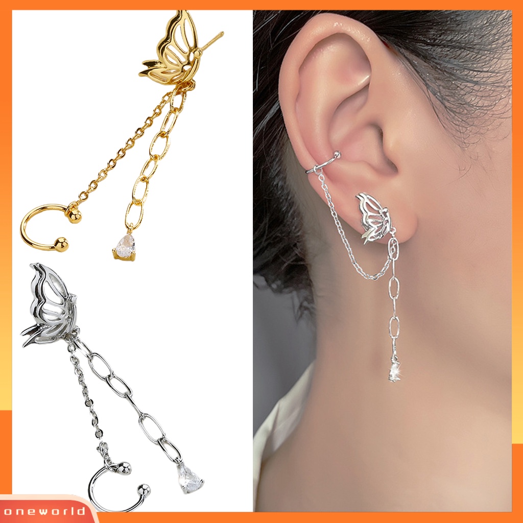 [EONE] 1pc Drop Earring Peri Temperamen One-piece Asimetris Gantung Rantai Dekorasi Gaya Korea Tulang Rawan Palsu Panjang Rumbai Telinga Manset Aksesoris Pakaian