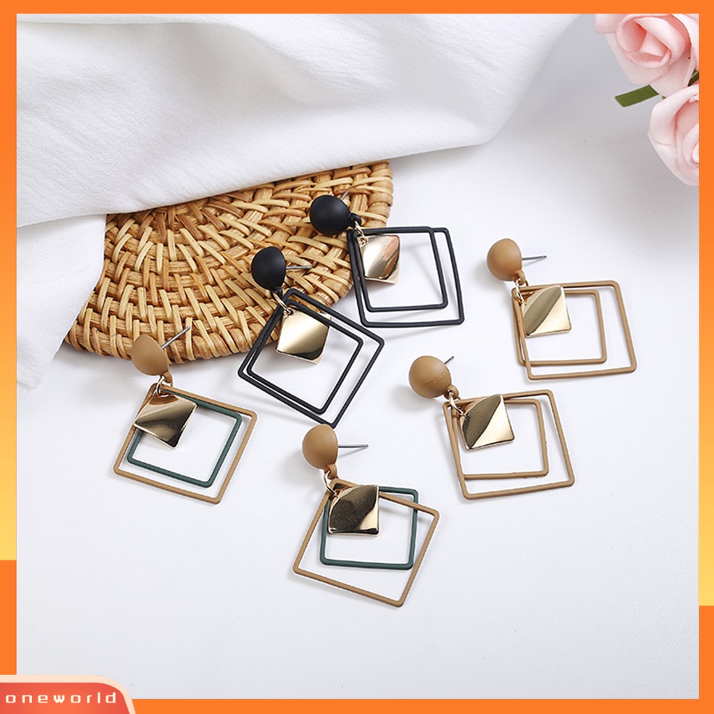 [EONE] 1pasang Menjuntai Anting Geometris Matte Kepribadian Minimalis Berongga Double Belah Ketupat Wanita Stud Earrings Fashion Perhiasan