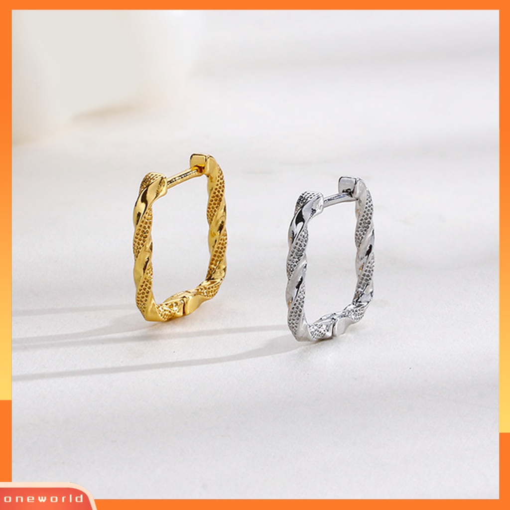 [EONE] 1pc Wanita Anting Persegi Geometris Warna Emas/Perak Keren Hadiah Mini Mungil Logam Memutar Ladies Earring Fashion Perhiasan