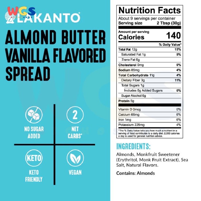 Lakanto Monkfruit Sweetened Almond Butter Vanilla Flavored Spread 283g