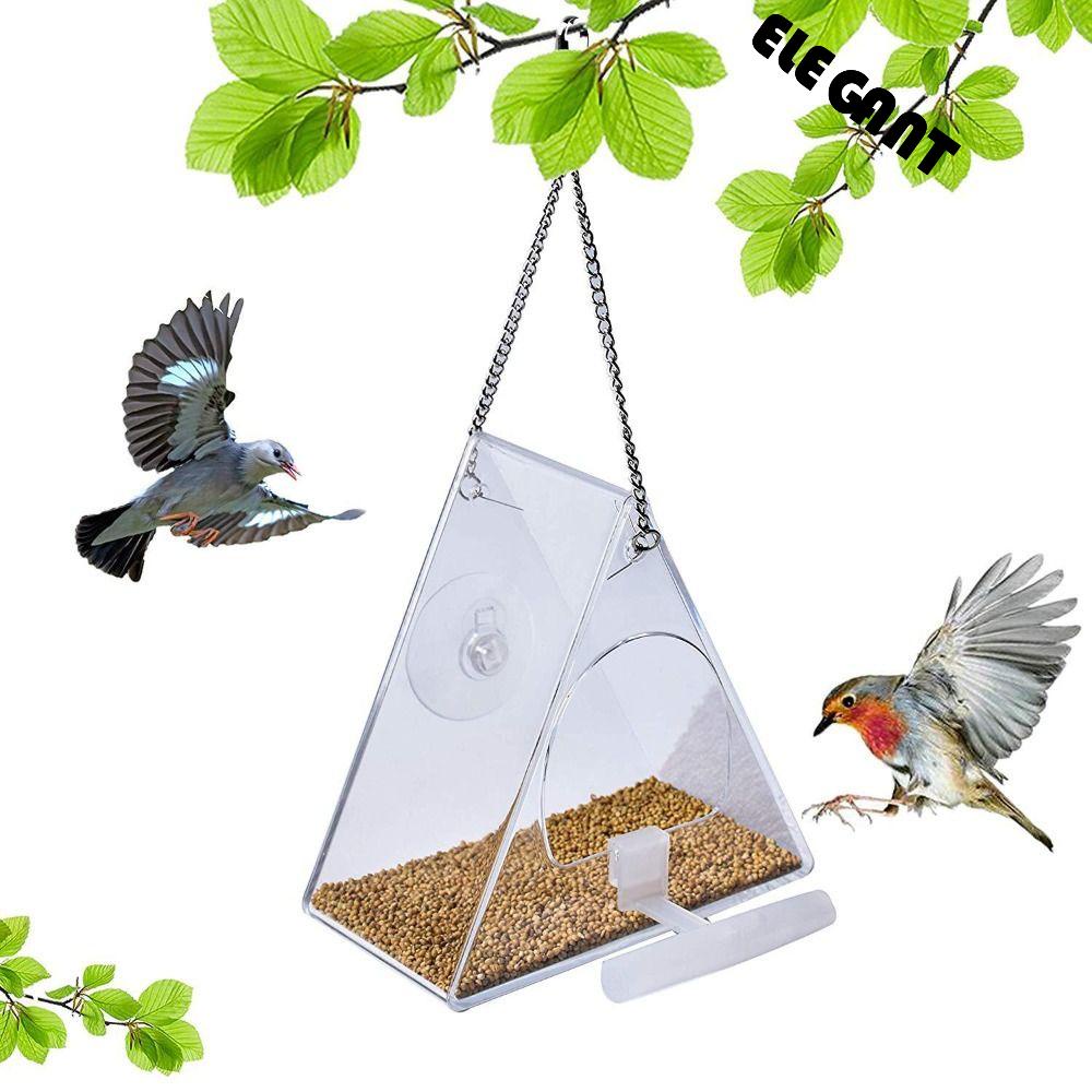 [Elegan] Tempat Makan Burung Taman Gantung Indoor Dengan Suction Cup Nuri Perlengkapan Hewan Peliharaan Wadah Makanan Akrilik Bird House