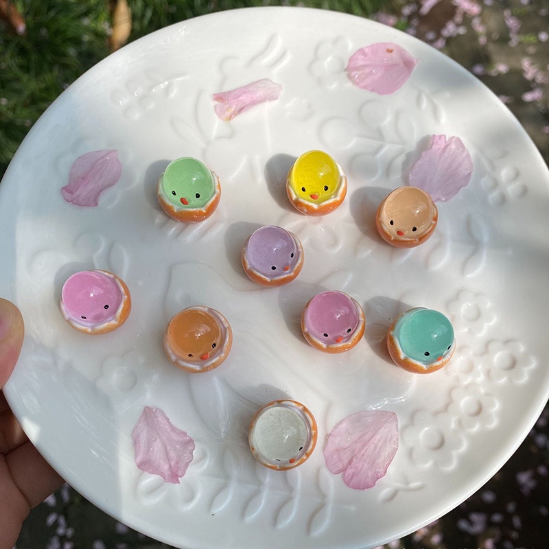 Kawaii Colorful Resin Pecah Eggshell Ayam Dekorasi/Otomotif Bercahaya Dalam Gelap Hewan Ornamen DIY Dekorasi Rumah Kerajinan