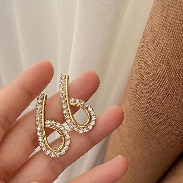 925jarum Perak Jarum Berlian Bertabur Nomor6 Anting Gaya Baru Trendi Versi Korea Temperamen Anting Fashion All-Match Anting Unik Wanita