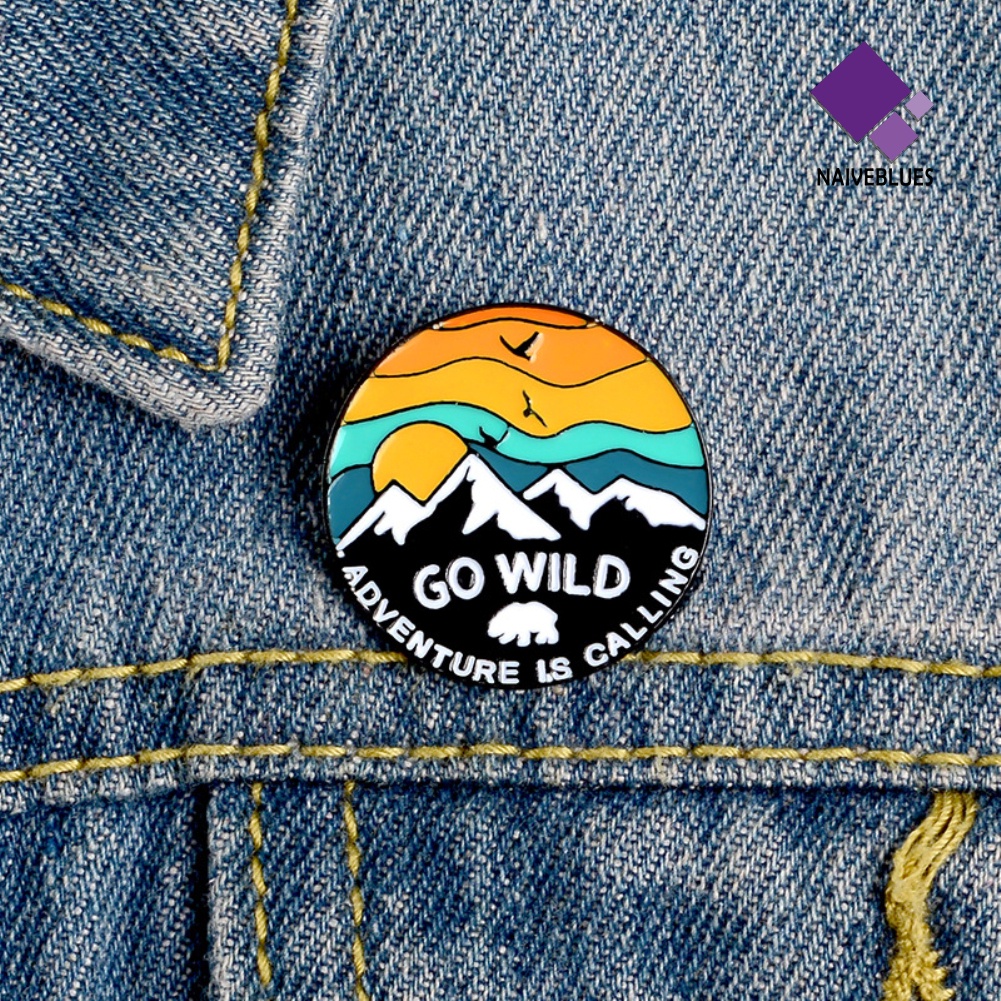 &lt; Naiveblues &gt; Unisex GO WILD Sunset Salju Gunung Burung Bros Pin Jaket Lencana