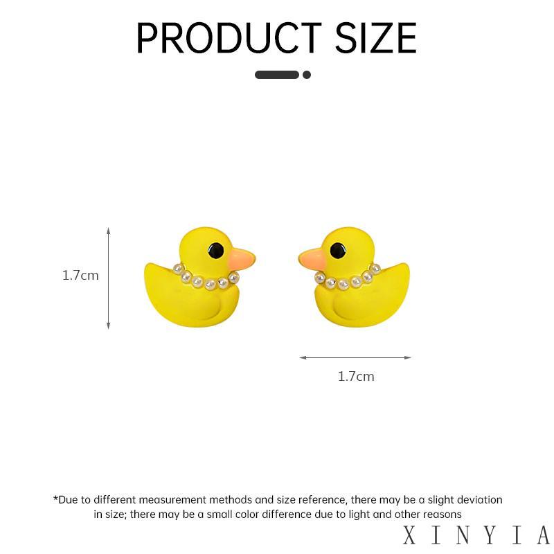 【Bayar di tempat】Kartun Gadis Lucu Anting Mutiara Kecil Kuning Bebek Telinga Studs Earrings Desain Sense