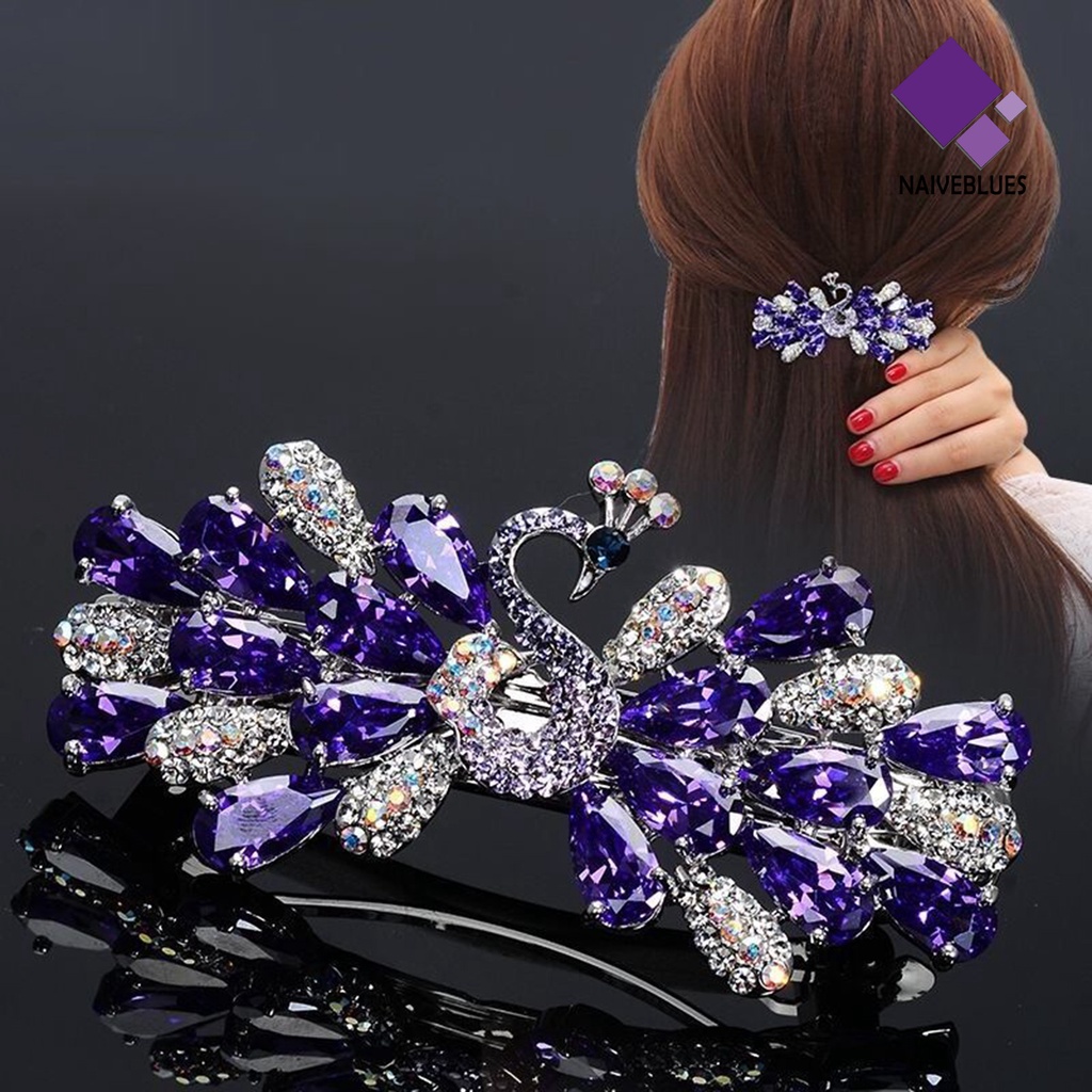 &lt; Naiveblues &gt; Jepit Rambut Shiny Anti-Selip Kristal Imitasi Anti-Cacat Hair Pin Hair