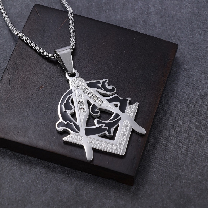 [Z H Jewelry] Vintage AG Freemasonry Liontin Fashion Pria Anti Karat Kalung Liontin Hip Hop Pesta Baja Titanium Perhiasan Aksesoris Grosir