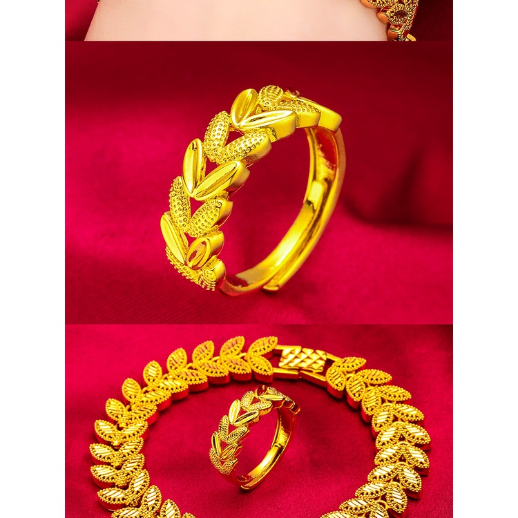 Goldkingdom Perhiasan Fashion 24K Bangkok Aksesoris Ready Stock Wanita Baru Set Gelang Cincin Gandum Telinga Lapis Emas Mewah