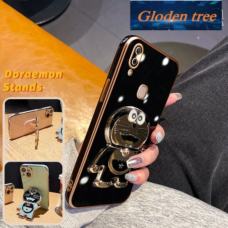 Gloden tree Casing Untuk vivo Y85 Y85A v9 v9 Youth v9 Z1i Z3x Pro Case Fashion Kartun Doraemon Lipat Stand Phone Case Electroplating Shockproof Phone Holder Case