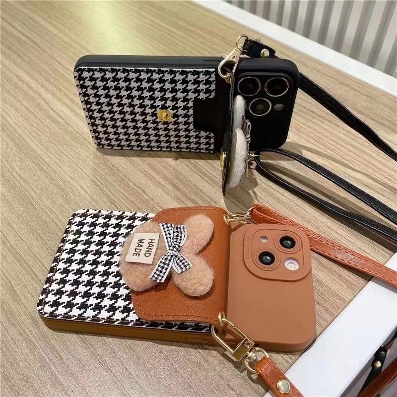 IPHONE Plush Seribu Burung Grid Kepala Kelinci Zero Dompet Desain Phone Case Kompatibel Dengan Iphone12 13 14 11 Pro Max X Xs Max Xr fpplk